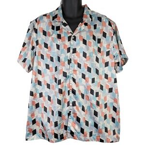 Forever 21 Men Button Down Geo Print Short Sleeve Shirt XXL Pastel